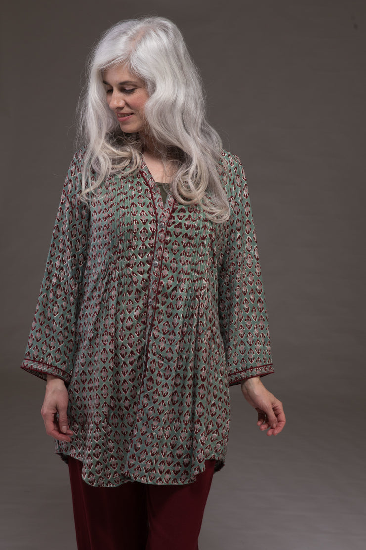 Shimla Tunic Hand Block Printed Sustainable Moss Crepe