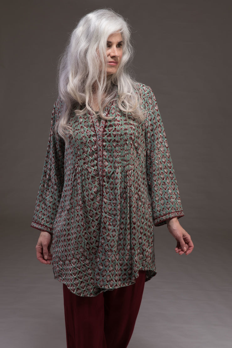 Shimla Tunic Hand Block Printed Sustainable Moss Crepe