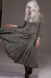 Dewani Dress in Hand Block Printed Sustainable Moss Crepe