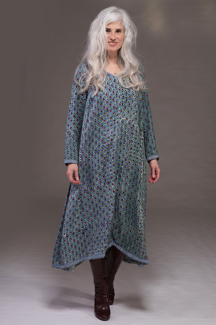 Jali Kaftan Hand Block Printed Moss Crepe Sustainable