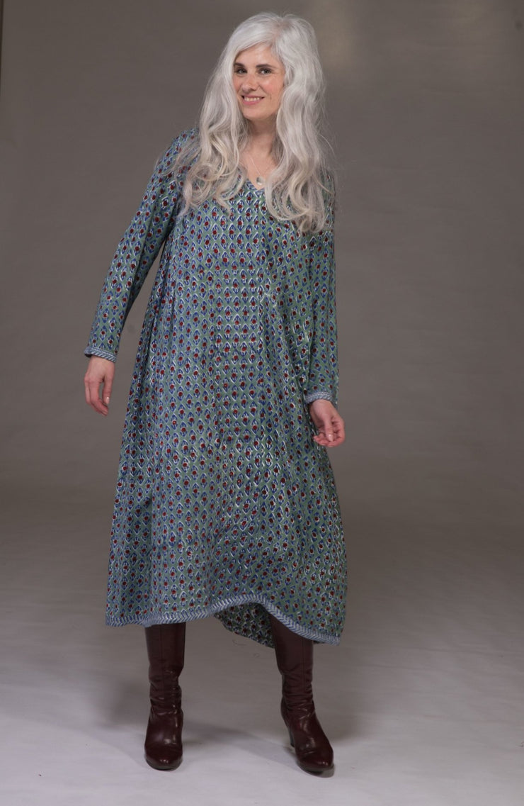 Jali Kaftan Hand Block Printed Moss Crepe Sustainable-It was £139 Now £69