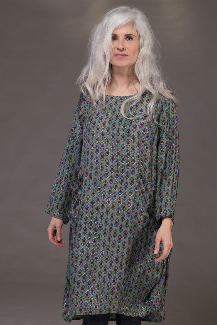 Roshan Dress Hand Block Printed Sustainable Moss Crepe Was £129 - Now £105!