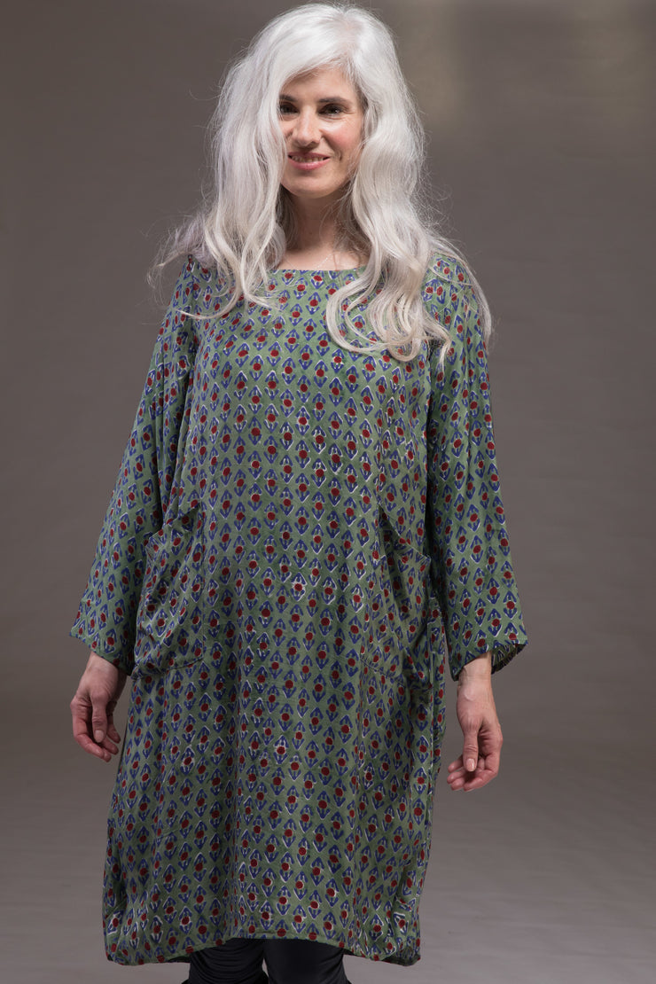 Roshan Dress Hand Block Printed Sustainable Moss Crepe Was £129 - Now £105!