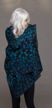 Merino Wool Shawl Midnight Leaves