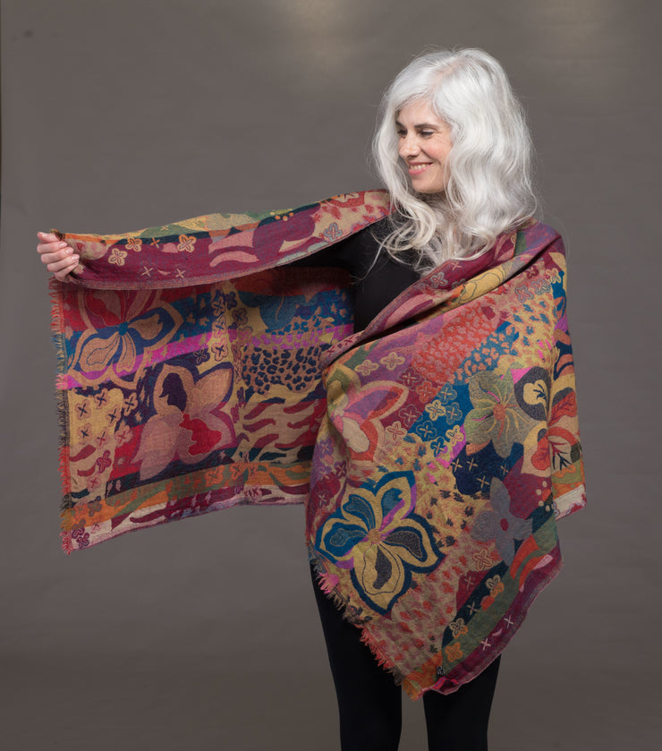 Merino Wool Shawl - Gauguin Flowers