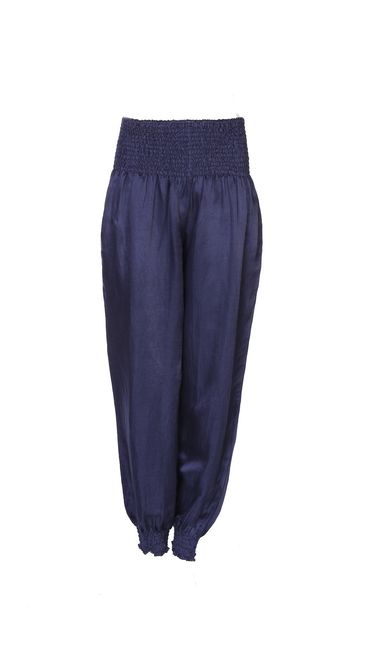 Sahara Pants Bamboo Linen in Plain Navy Blue Last 1 In Size S/M=12