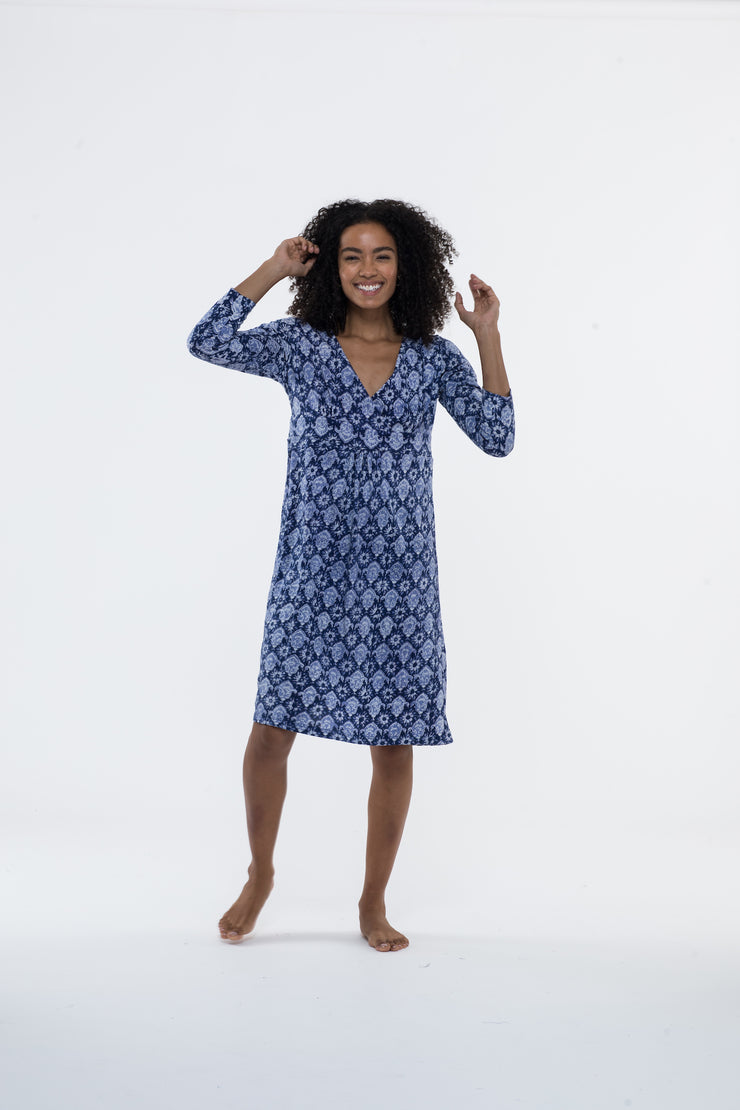 Anika Dress Hand Block Printed in Pure Cotton Jersey