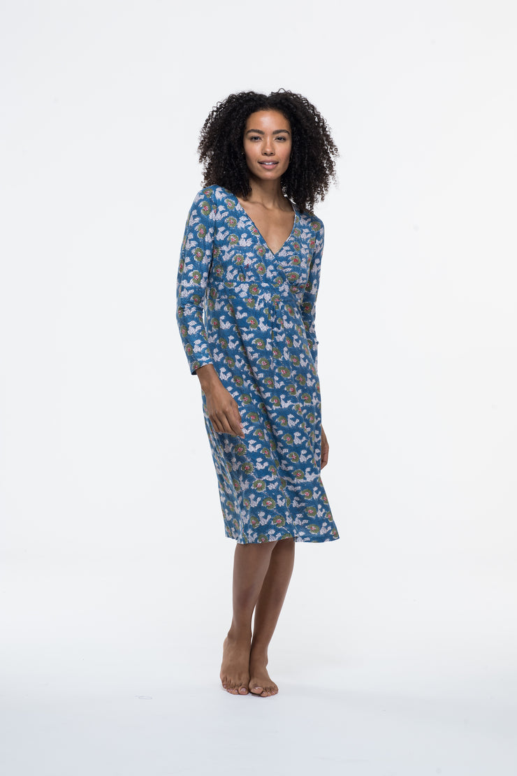 Anika Dress Hand Block Printed in Pure Cotton Jersey