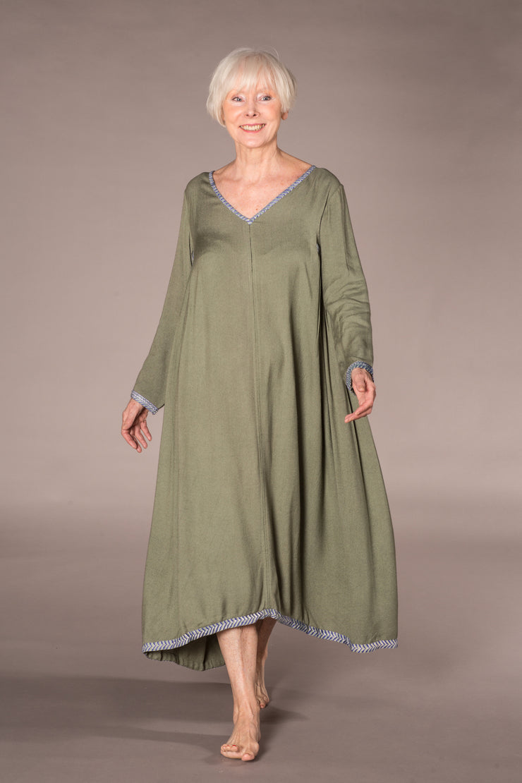 Jali Kaftan Hand Dyed Moss Crepe Sustainable - Only Size M Left!