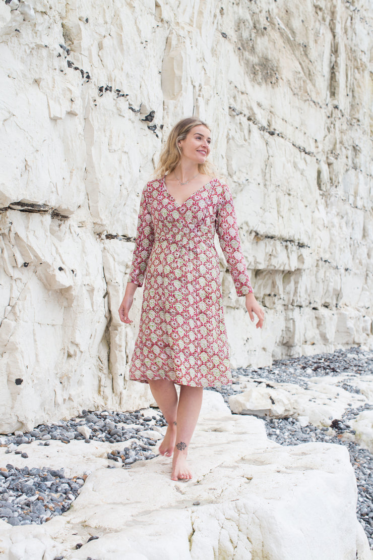 Anika Dress Hand Block Printed in Pure Cotton Jersey