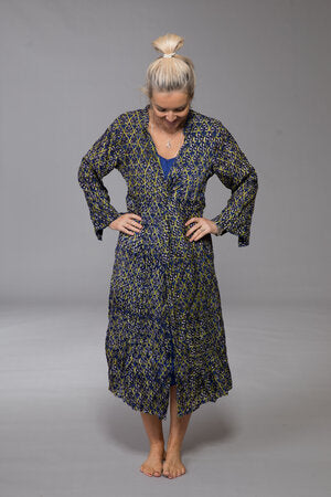 Sufiana Dress Hand Block Printed With Slip in Bamboo- Only Size L-14 Left