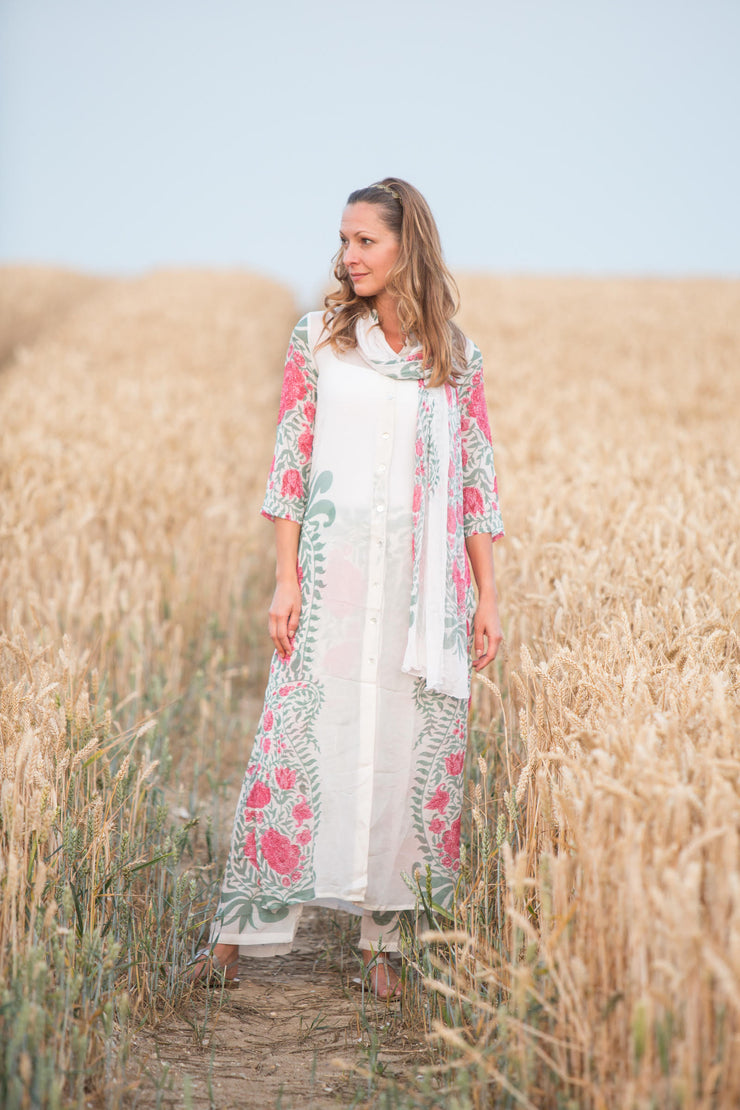 Ottorose Kaftan Hand Block Printed in Viscose Crepe Last 1 in Size XL=16