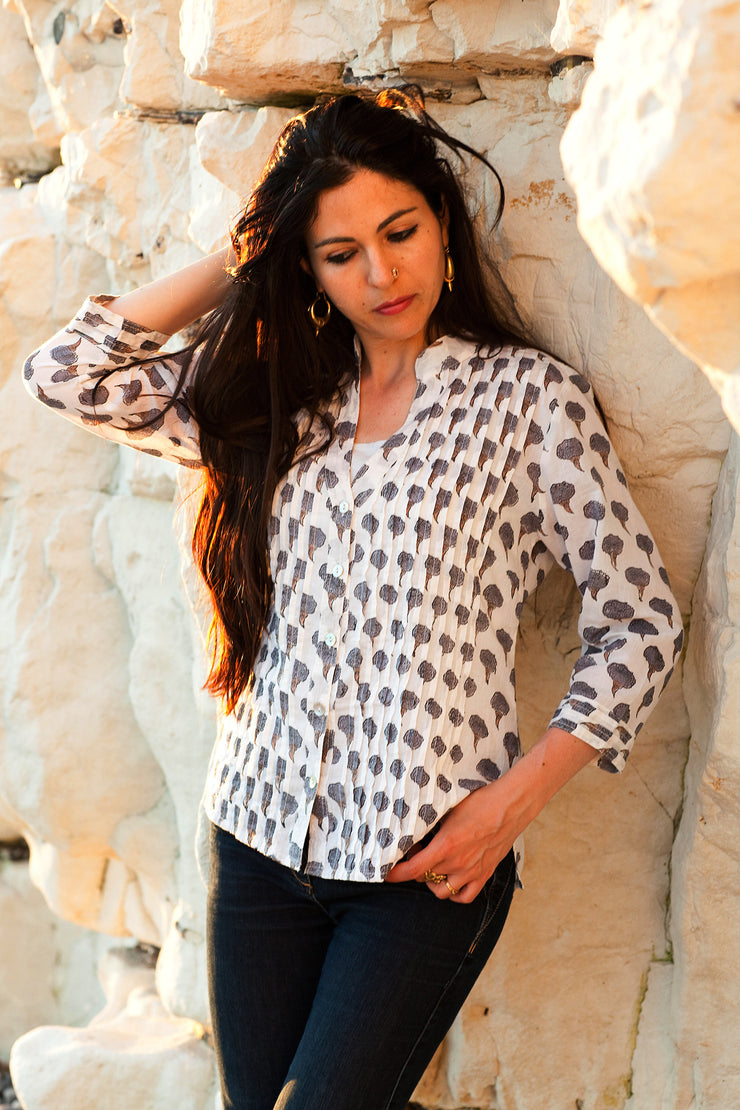 Kamal Pleat Shirt Hand Block Printed in Pure Cotton Size M-12 Only Left Was £59 Now £29